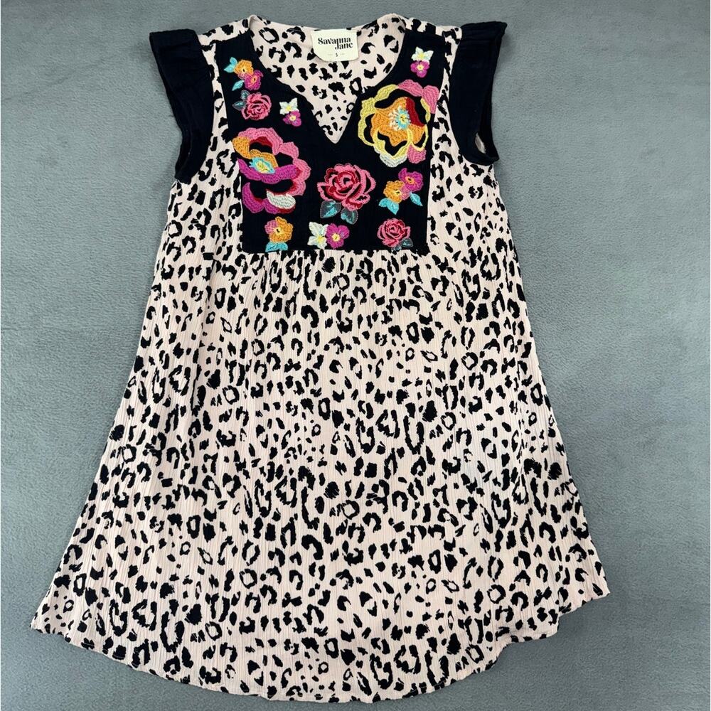 Savanna Jane Womens Shift Dress Leopard Floral Embroidered Above Knee Boho S